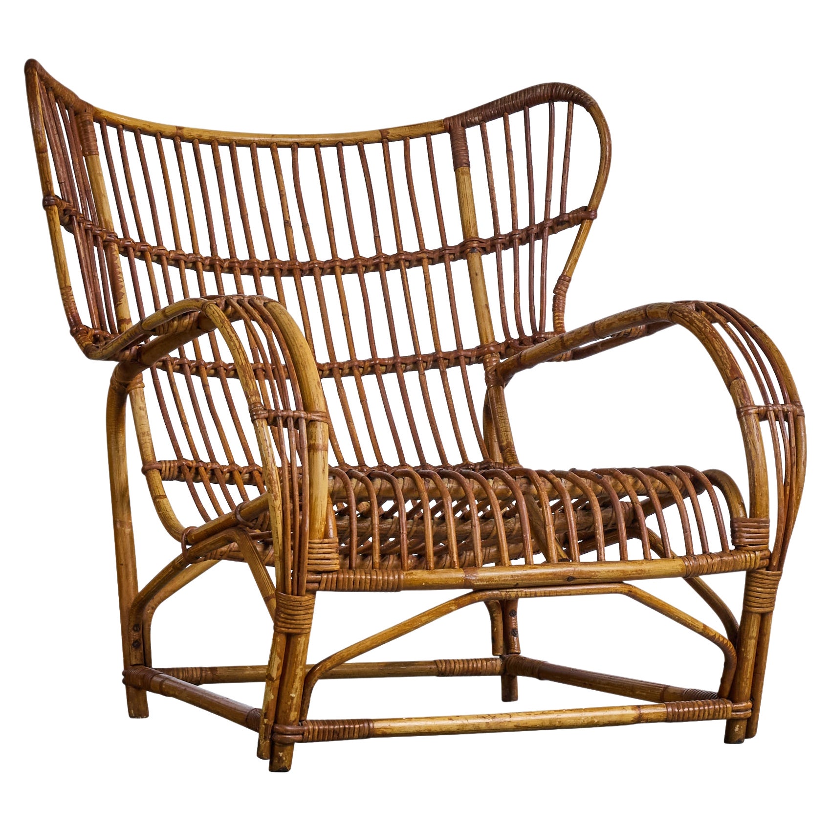 Viggo Boesen, Lounge-Sessel, Bambus, Rattan, Dänemark, 1950er Jahre