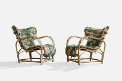 Viggo Boesen Attribution, Lounge Chairs, Bamboo, Rattan, Fabric, Sweden, 1950s