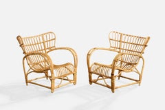 Viggo Boesen Attribution, Lounge Chairs, Bamboo, Rattan, Sweden, 1950s
