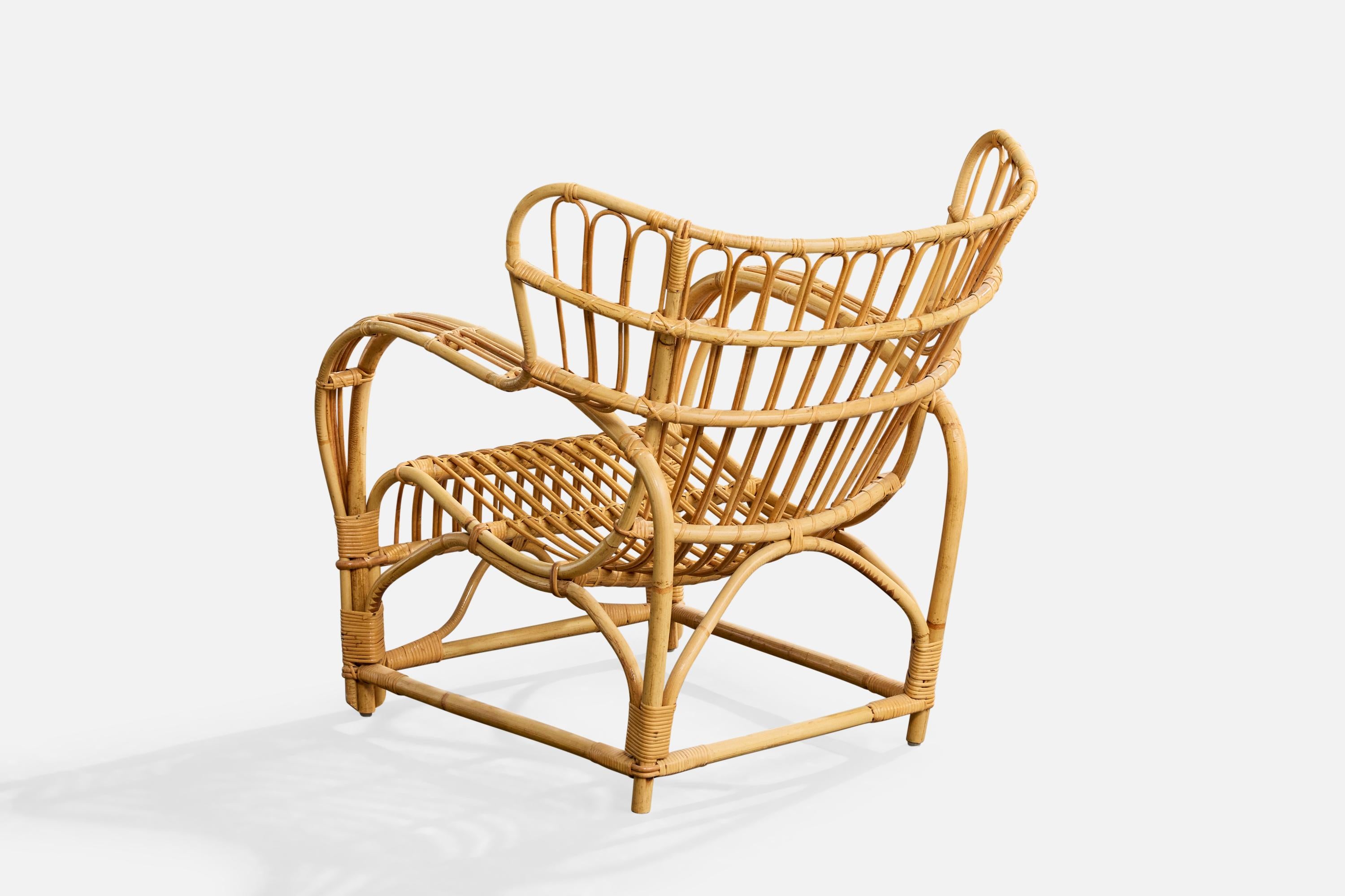 Viggo Boesen Attribution, Lounge Chairs, Bamboo, Rattan, Sweden, 1950s (Mitte des 20. Jahrhunderts) im Angebot