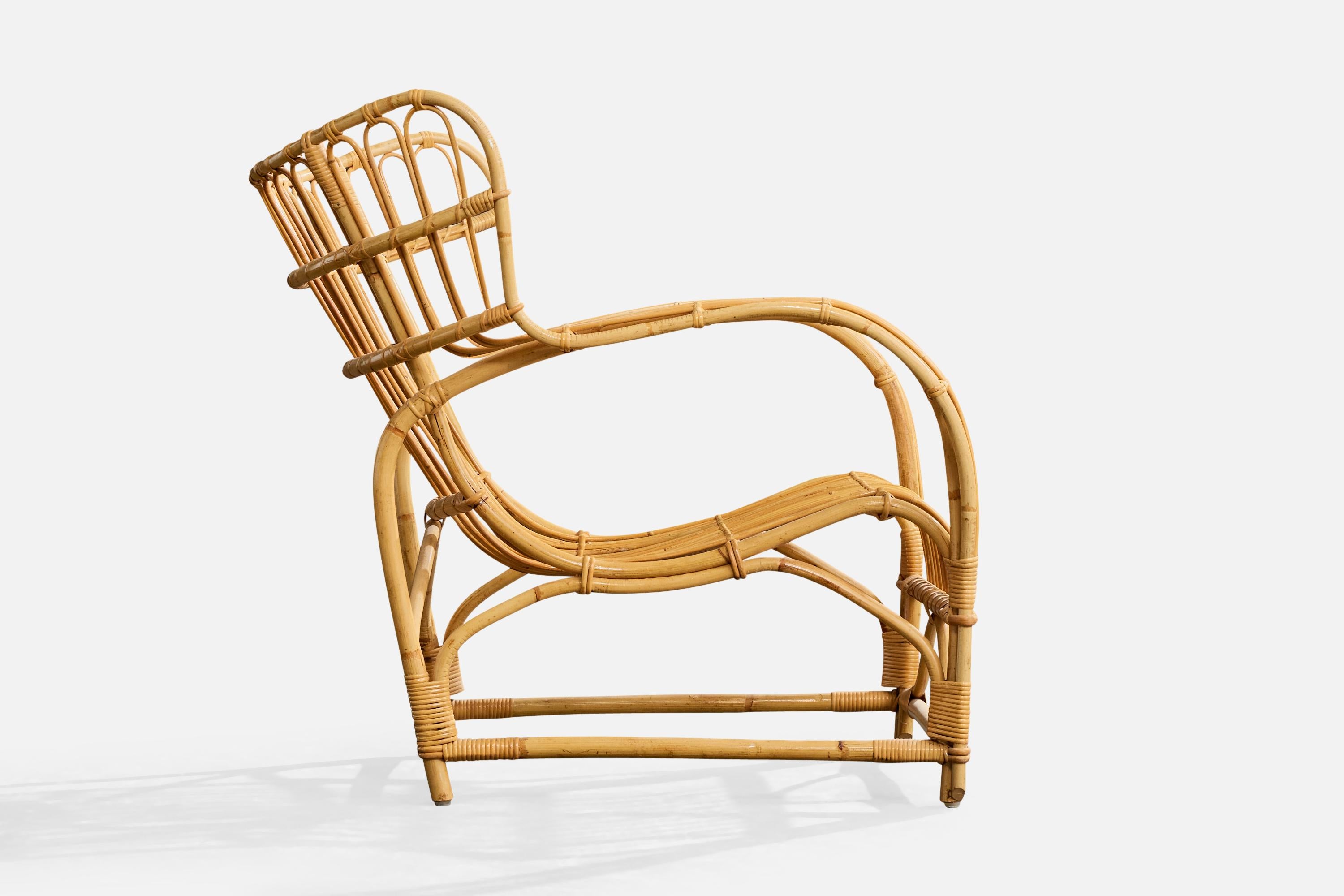 Viggo Boesen Attribution, Lounge Chairs, Bamboo, Rattan, Sweden, 1950s (Bambus) im Angebot