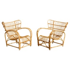 Viggo Boesen Attribution, Lounge Chairs, Bamboo, Rattan, Sweden, 1950s