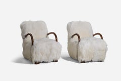 Viggo Boesen, "Attribution" Lounge Chairs, Wood, Shearling, Denmark, 1940s