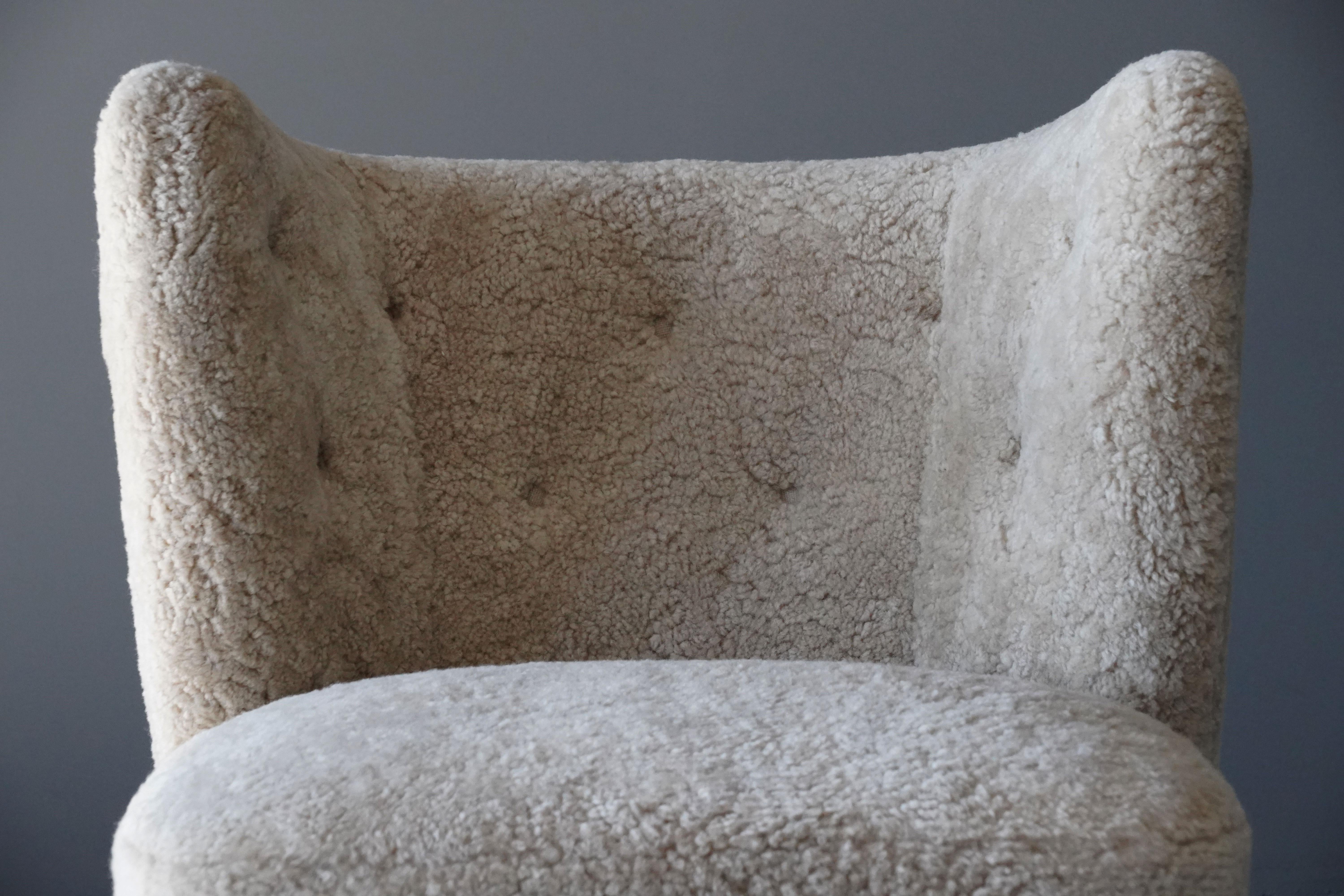 Scandinavian Modern Viggo Boesen 'Attribution' Organic Lounge Chair, Sheepskin, Beech, Denmark