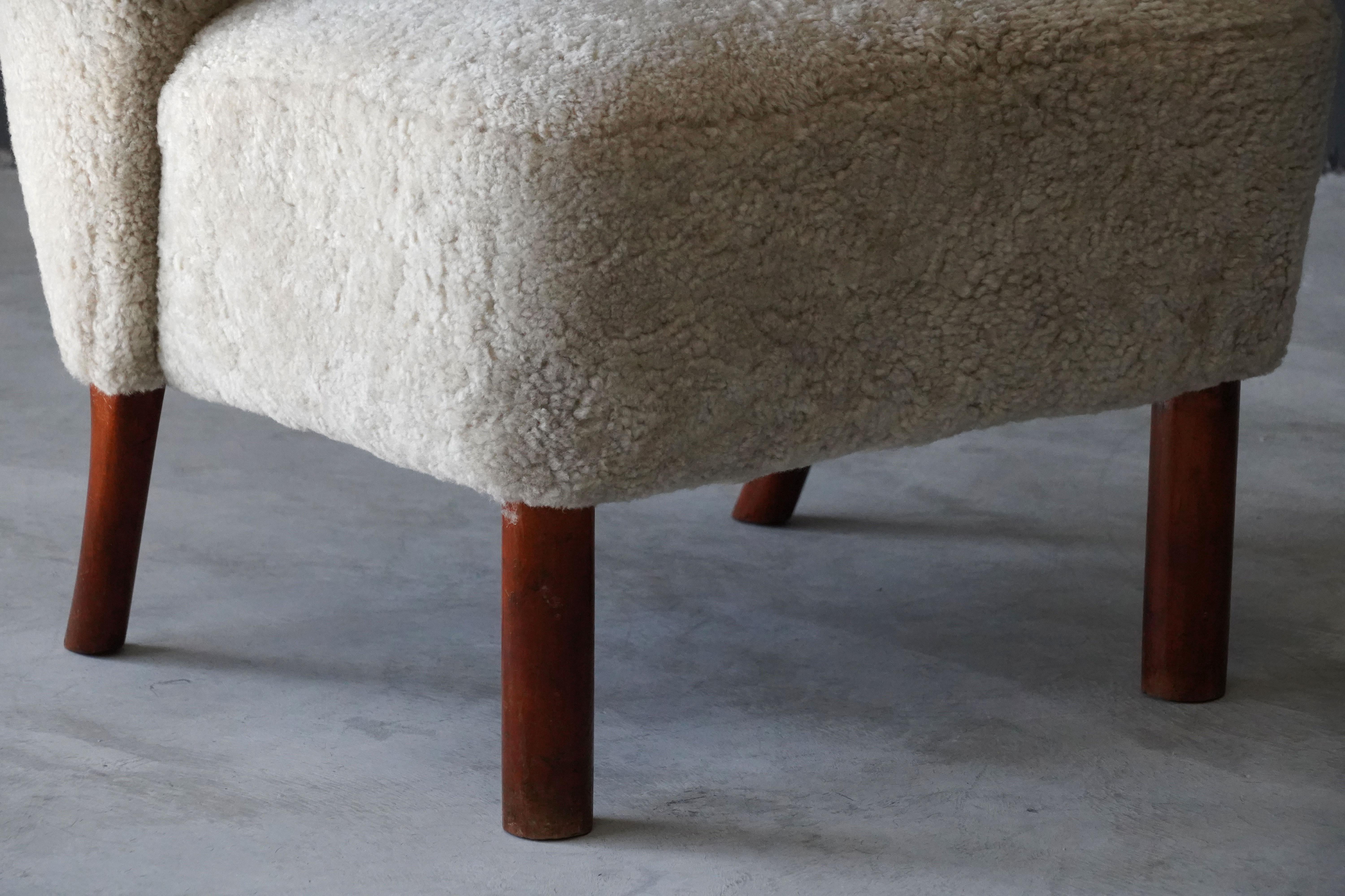 Danish Viggo Boesen 'Attribution' Organic Lounge Chair, Sheepskin, Beech, Denmark