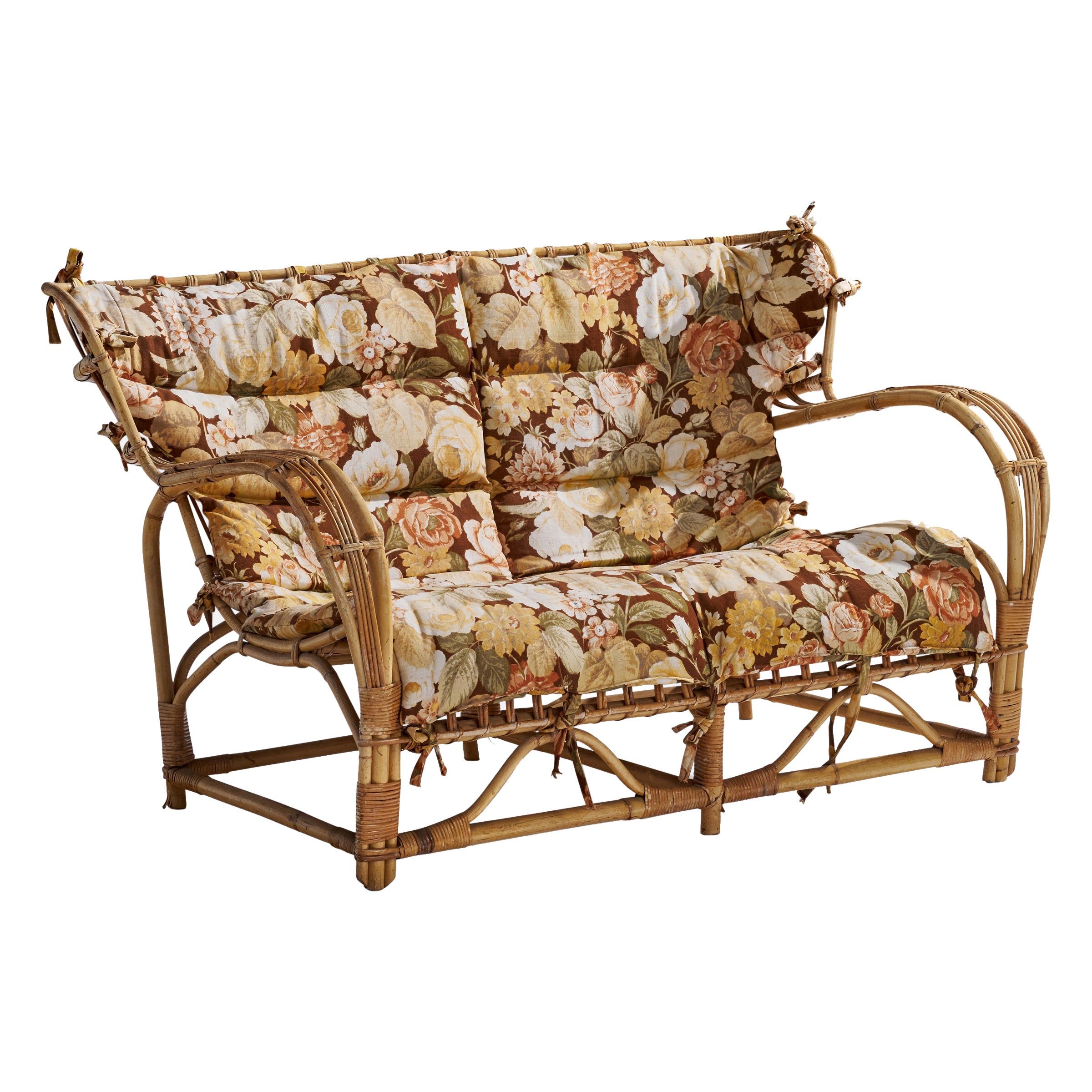Viggo Boesen Attribution, Sofa, Bamboo, Rattan, Fabric, Sweden, 1940s