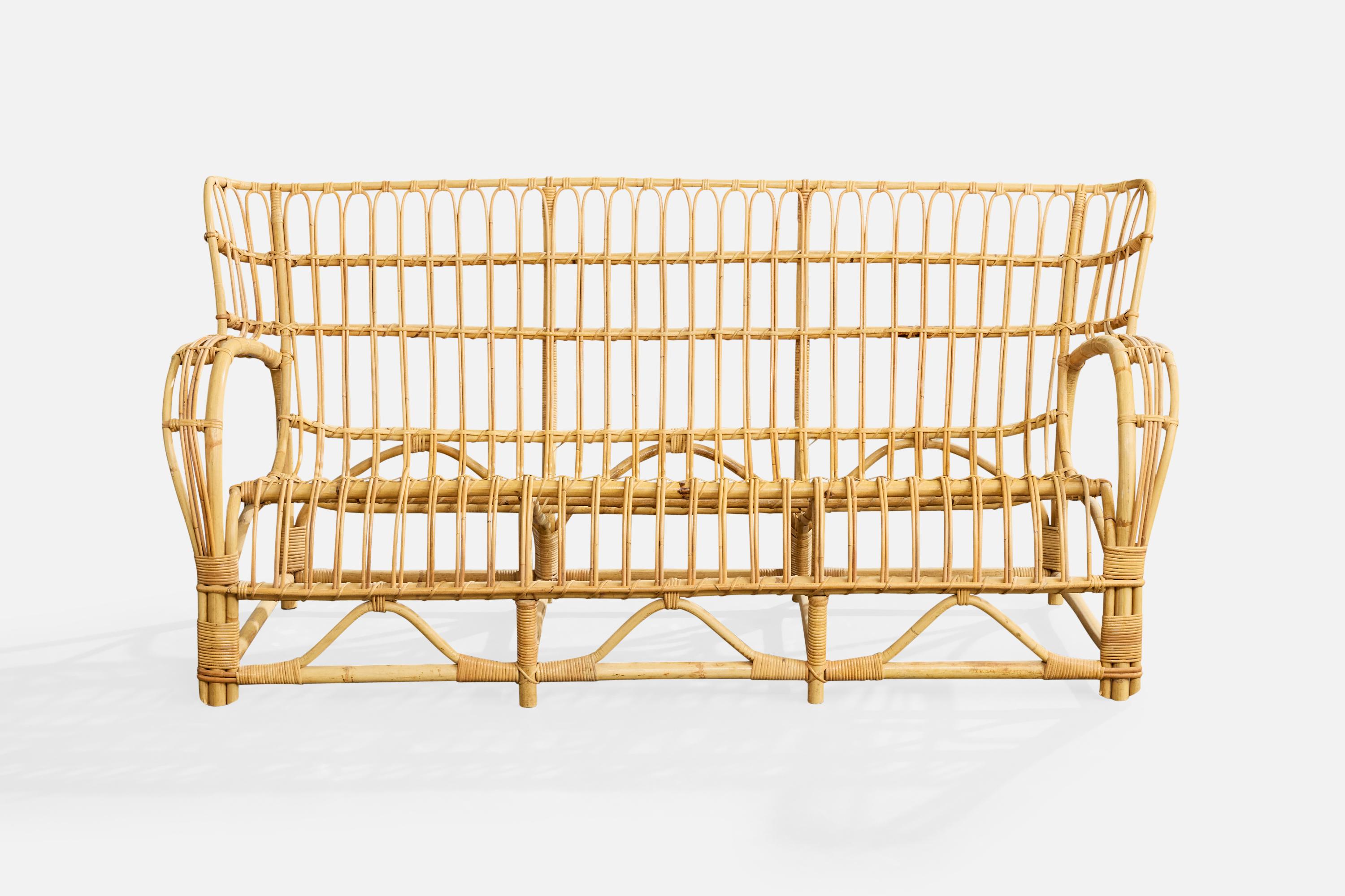 Mid-Century Modern Viggo Boesen Attribution, Sofa, Bamboo, Rattan, Sweden, 1950s en vente