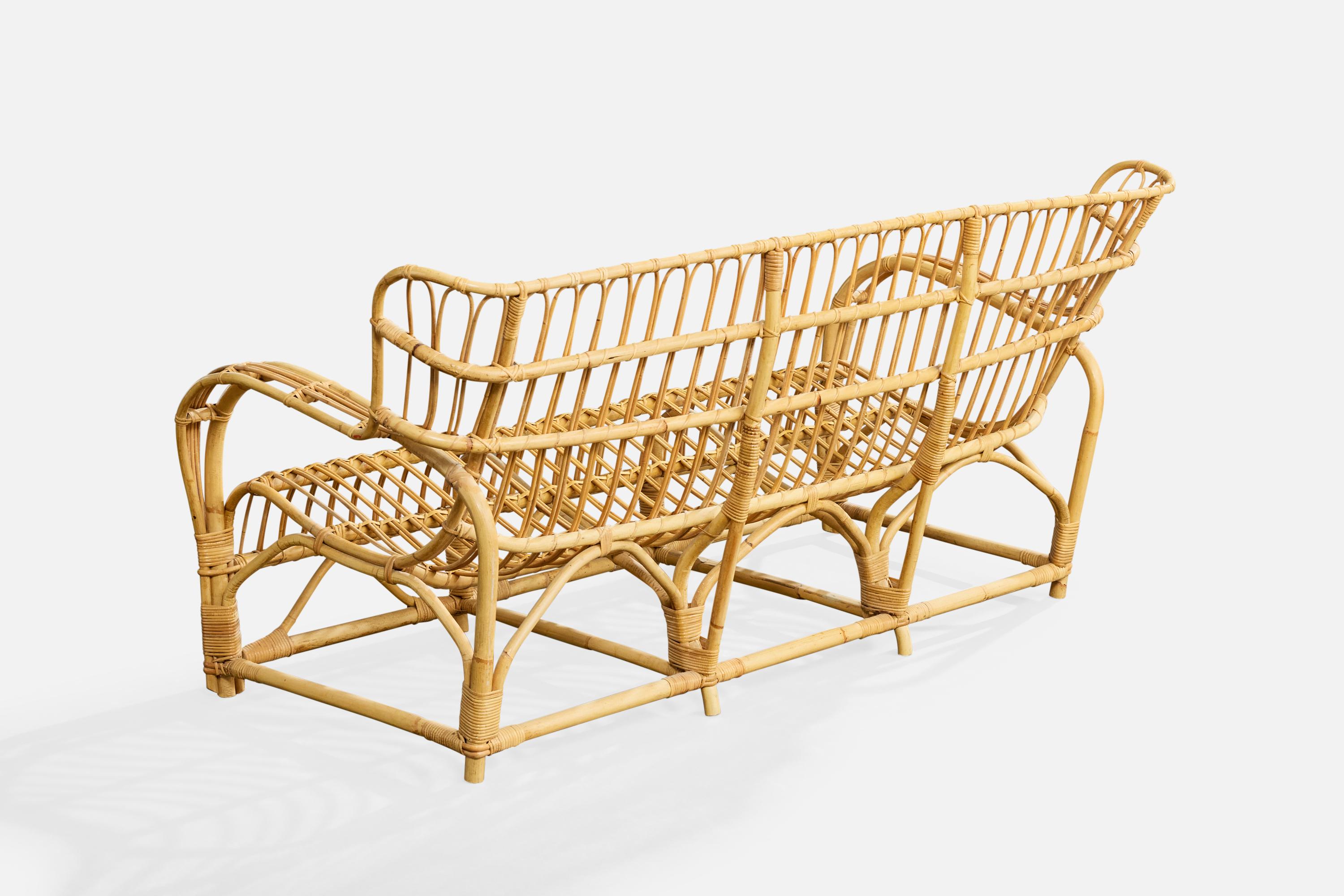Suédois Viggo Boesen Attribution, Sofa, Bamboo, Rattan, Sweden, 1950s en vente