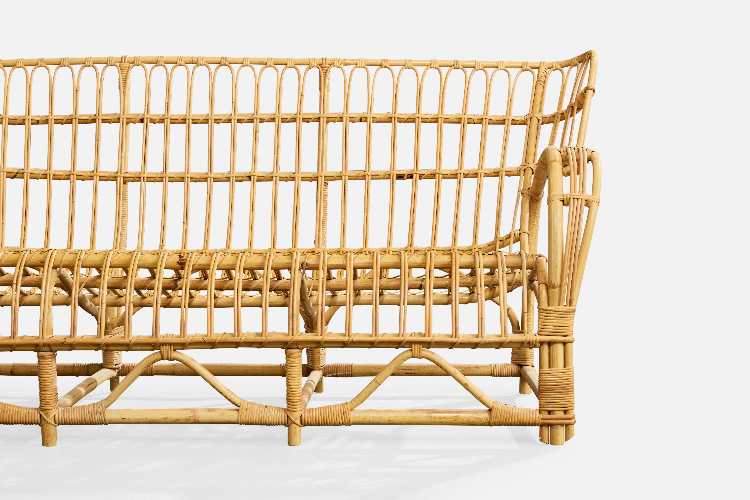 Bambou Viggo Boesen Attribution, Sofa, Bamboo, Rattan, Sweden, 1950s en vente