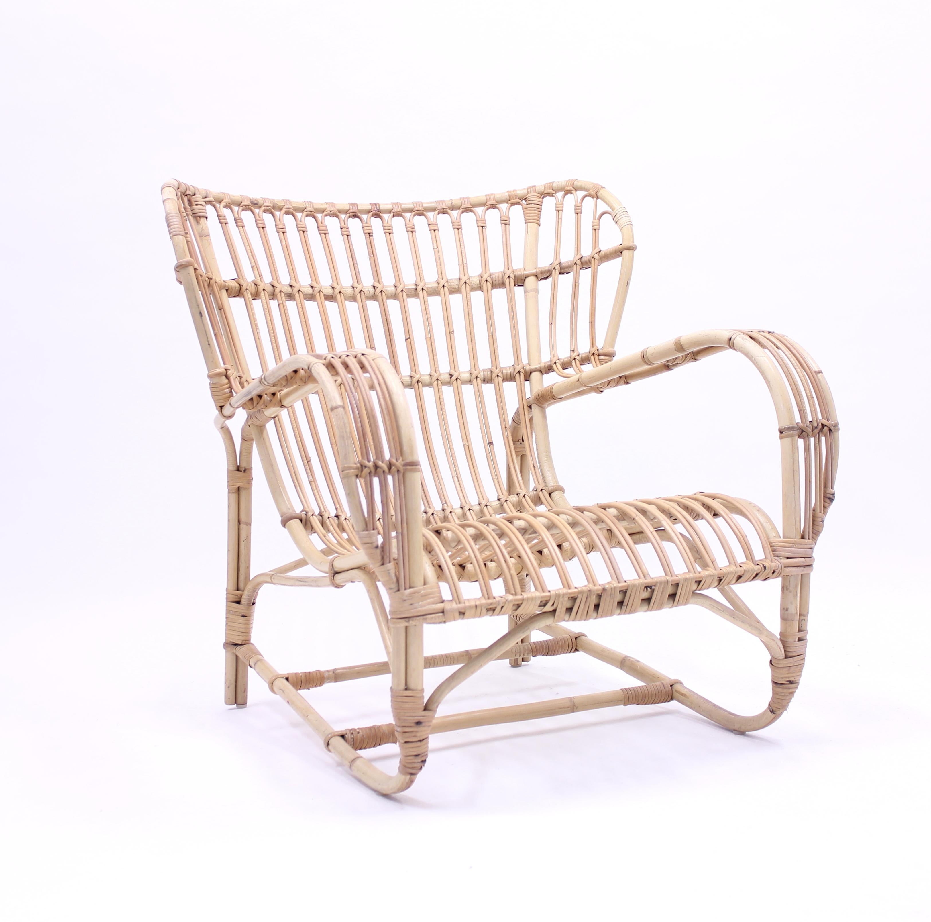 Scandinavian Modern Viggo Boesen, Bamboo & Rattan Easy Chair, 1960s