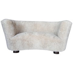 Viggo Boesen Curved Sofa upholstered in Cream Shearling