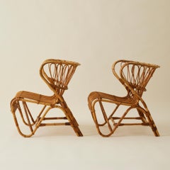 Viggo Boesen Danish Rattan “Fox Chairs”, a Pair, Mid Century, 1960's