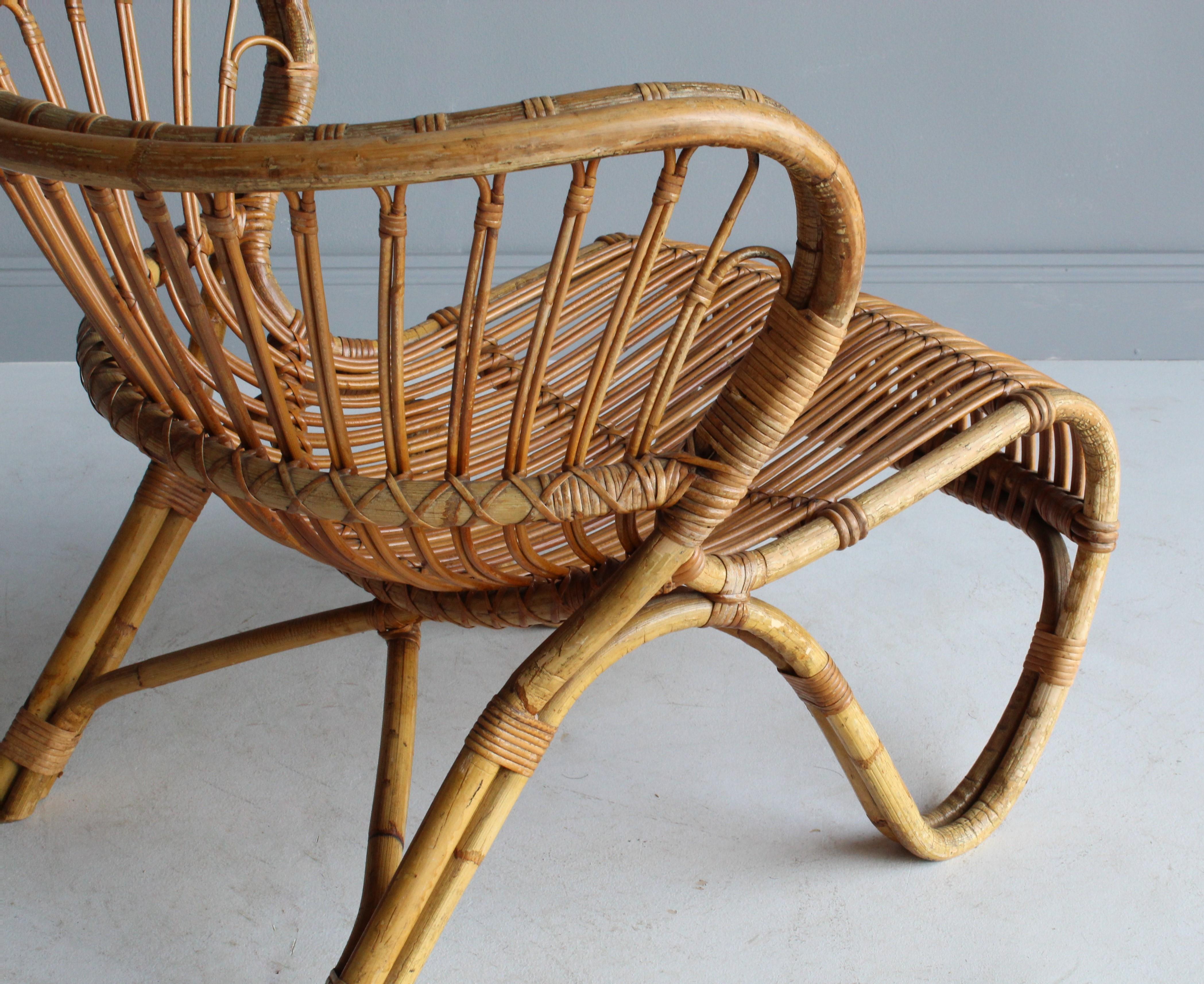 Scandinavian Modern Viggo Boesen, Early Lounge Chair, Bamboo, Cane, E. V. A. Nissen & Co. 1940s