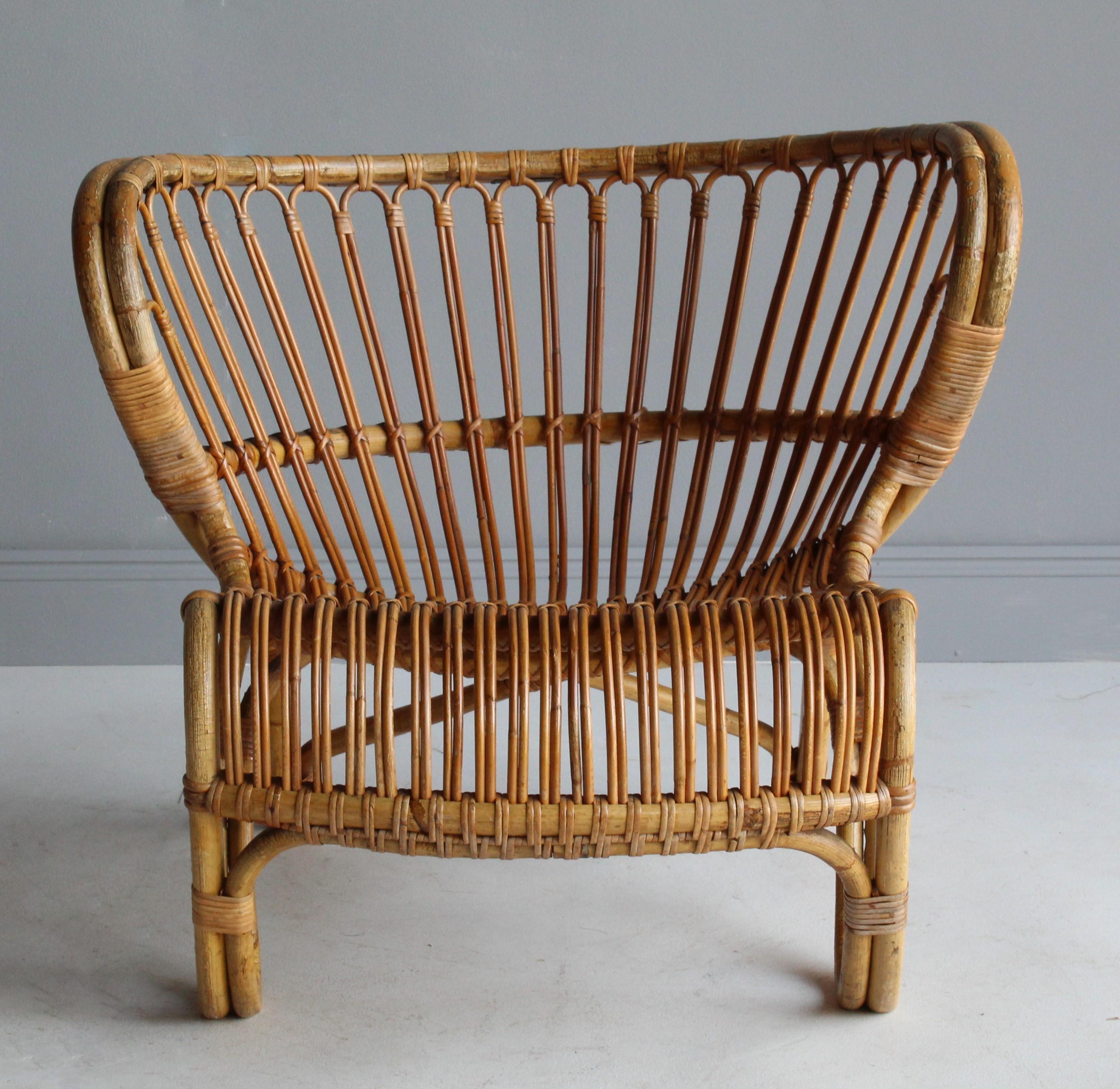 Viggo Boesen, Early Lounge Chair, Bamboo, Cane, E. V. A. Nissen & Co. 1940s 1
