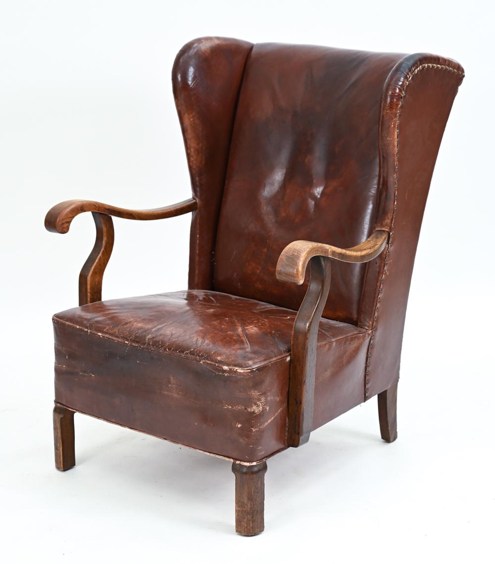 Scandinavian Modern Viggo Boesen for Slagelse Leather Wingback Easy Chair