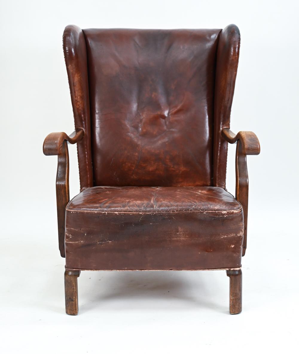 Danish Viggo Boesen for Slagelse Leather Wingback Easy Chair