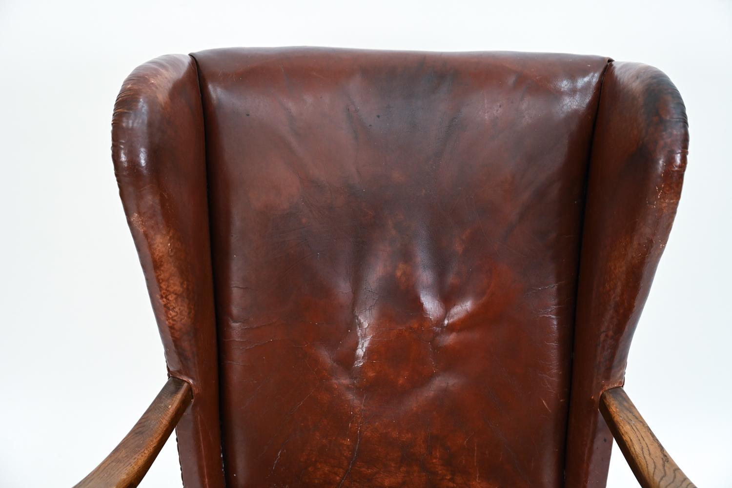 Mid-20th Century Viggo Boesen for Slagelse Leather Wingback Easy Chair