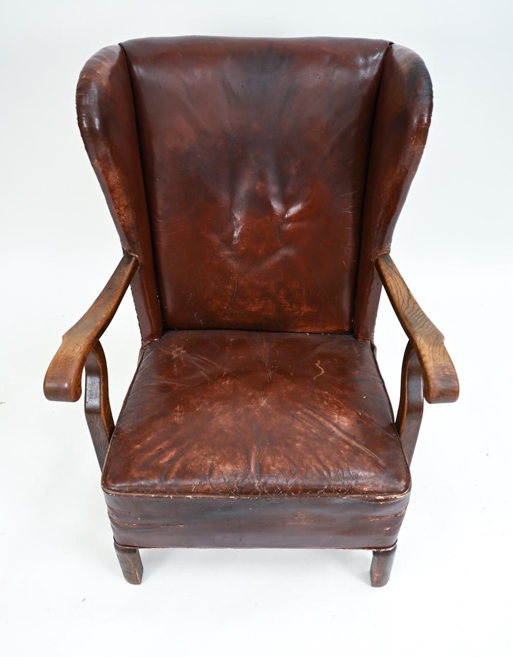 Viggo Boesen for Slagelse Leather Wingback Easy Chair 1