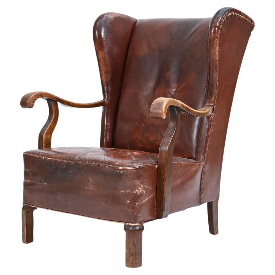 Viggo Boesen for Slagelse Leather Wingback Easy Chair