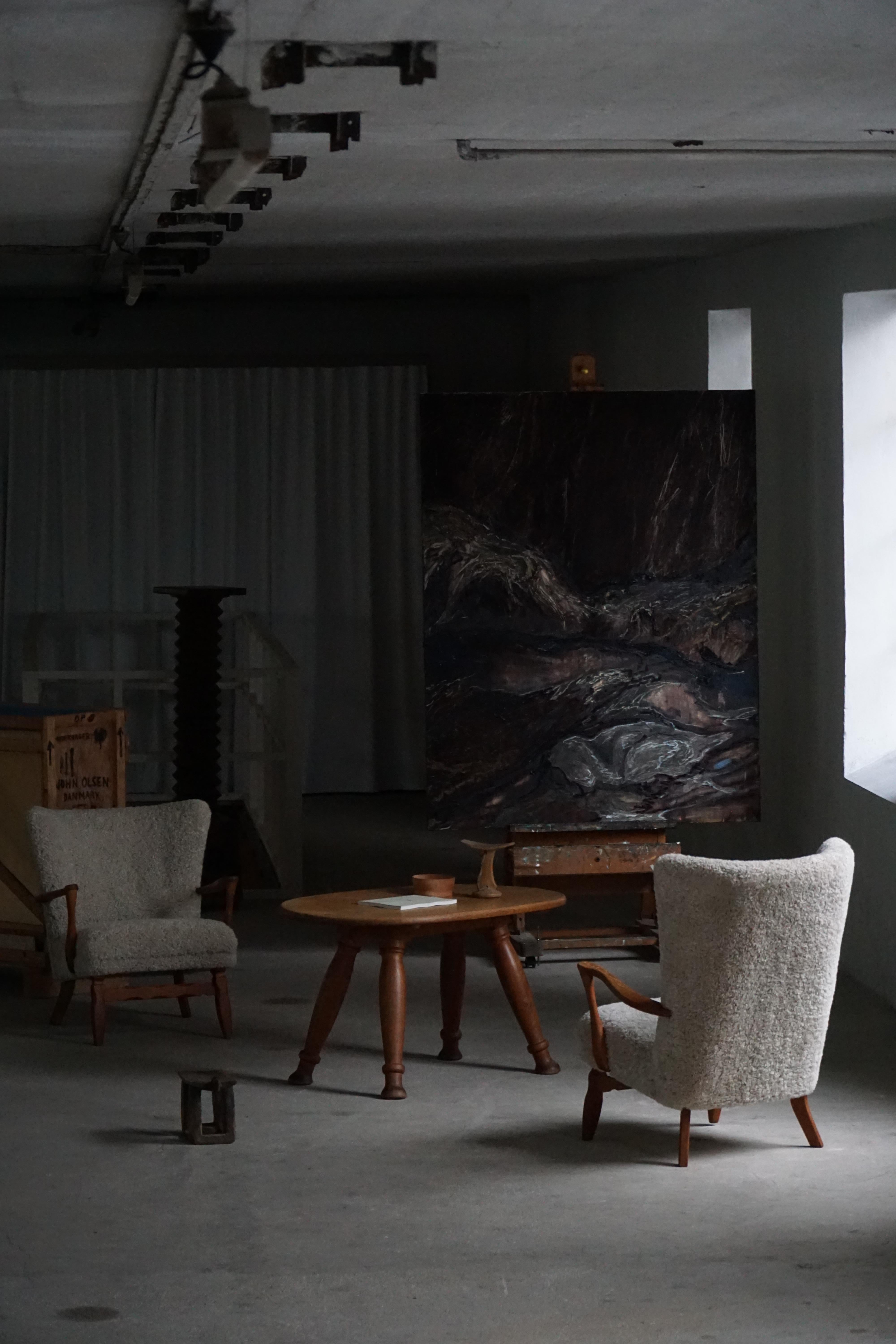 Viggo Boesen, Hochlehnstuhl aus Eiche und Lammfell, Dänische Moderne, 1950er Jahre im Angebot 9