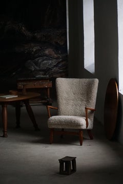 Viggo Boesen, chaise à dossier haut en Oak Oak et laine de mouton, modernité danoise, années 1950