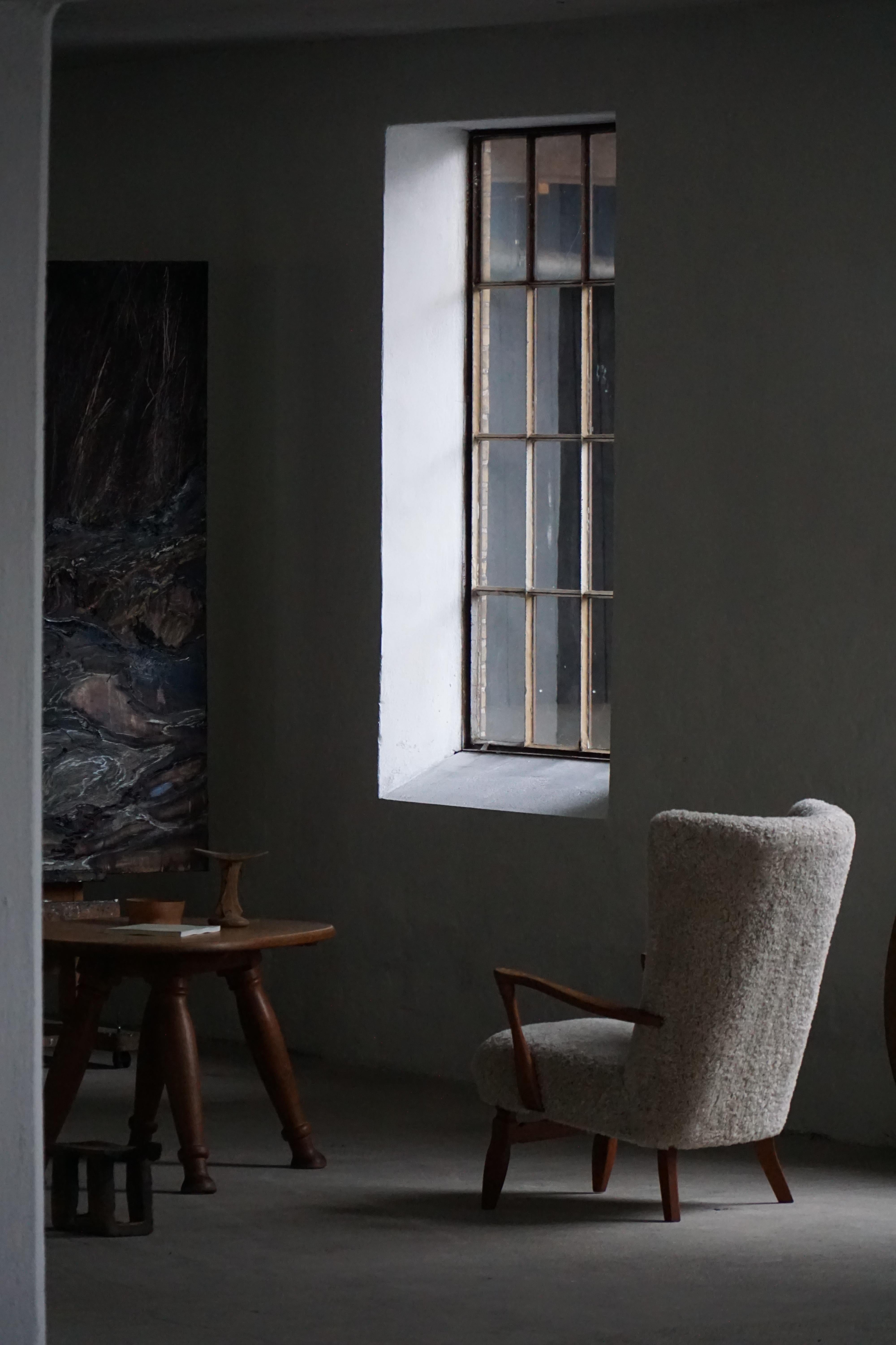 Viggo Boesen, Hochlehnstuhl aus Eiche und Lammfell, Dänische Moderne, 1950er Jahre im Angebot 2