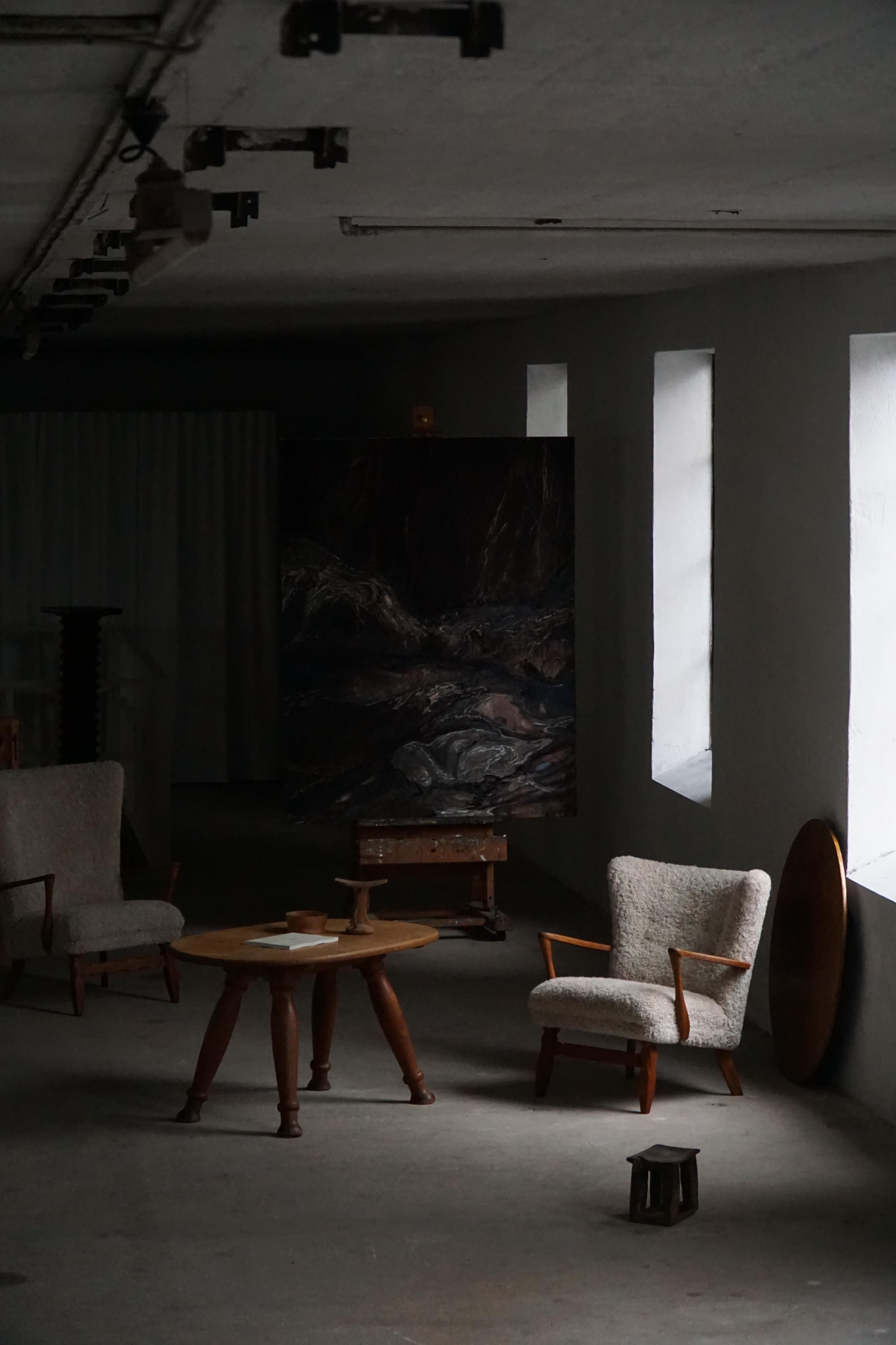 Viggo Boesen, Silla de salón en madera de roble y lana de cordero Shearling, estilo moderno danés, años 50 en venta 3