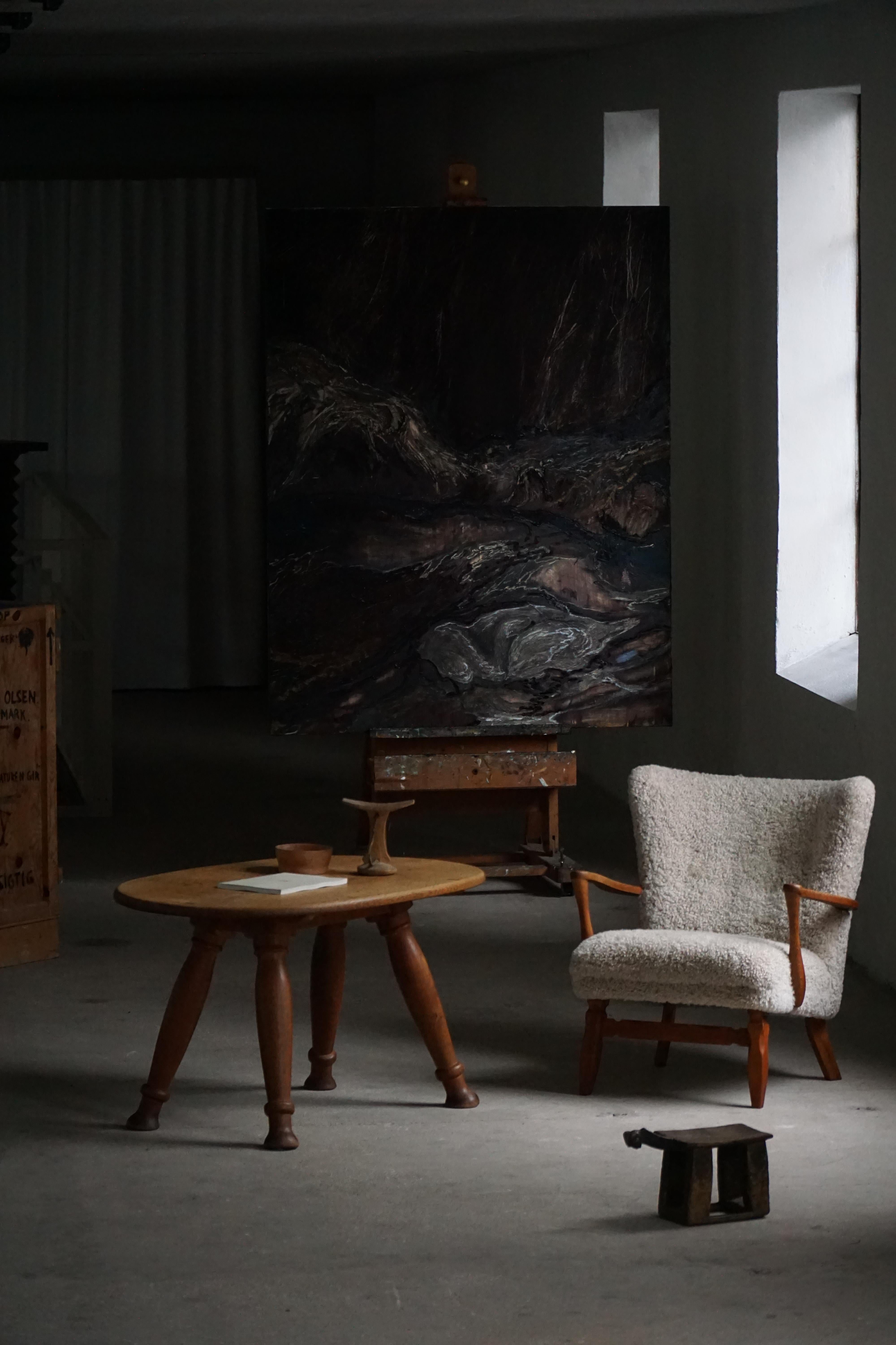 Viggo Boesen, Silla de salón en madera de roble y lana de cordero Shearling, estilo moderno danés, años 50 en venta 5