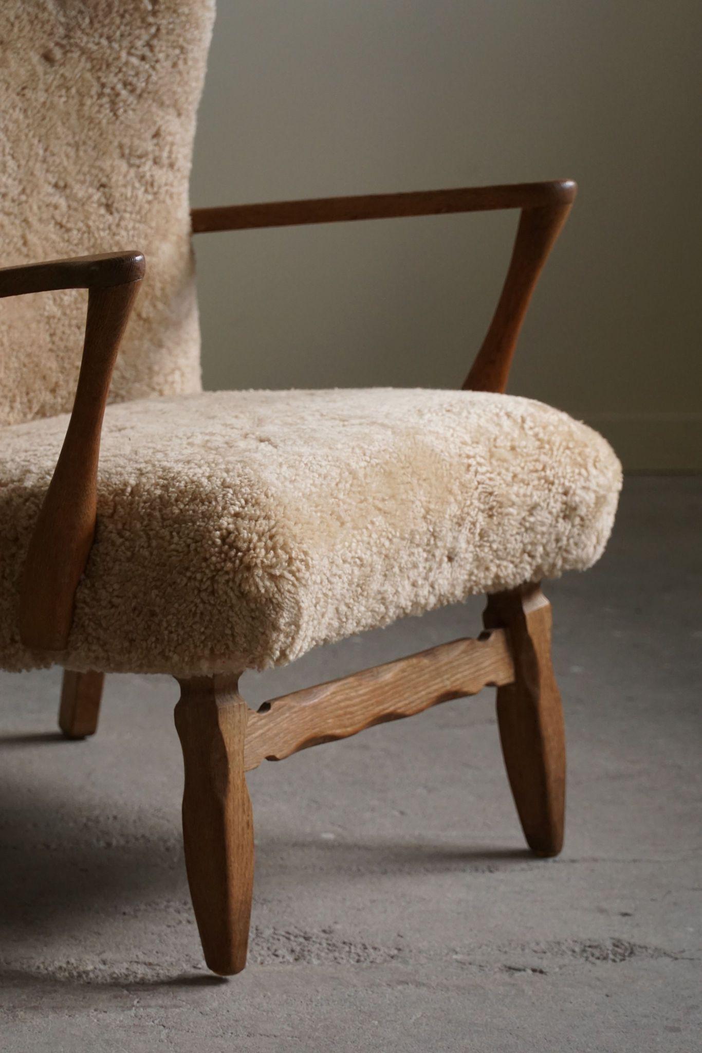 Viggo Boesen, Lounge Chair in Oak & Shearling Lambswool, Danish Modern, 1950s 7