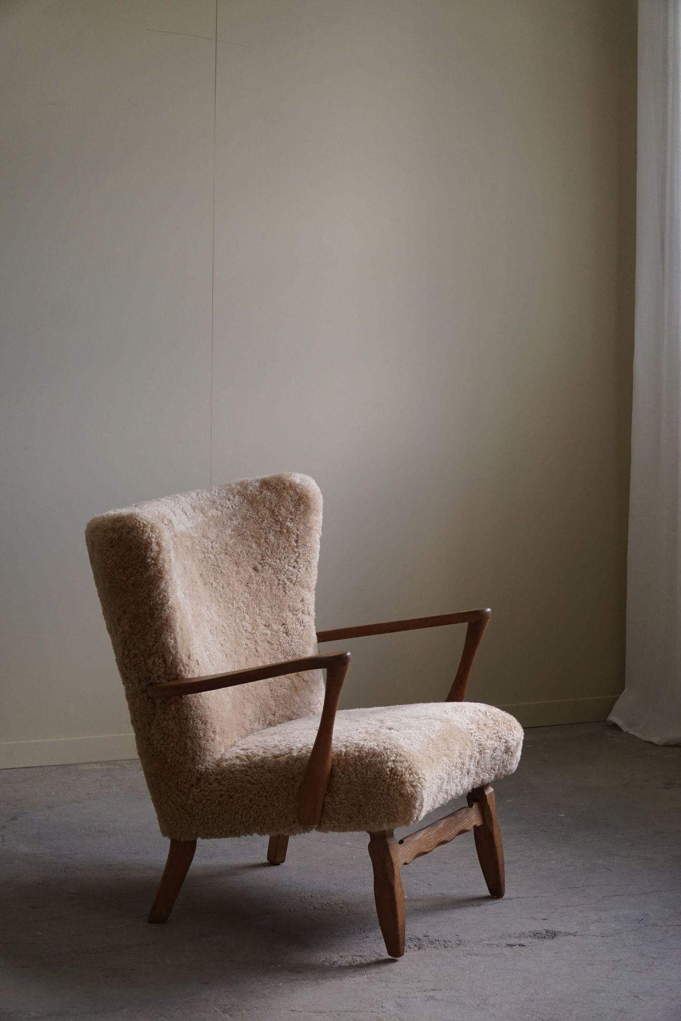 Viggo Boesen, Lounge Chair in Oak & Shearling Lambswool, Danish Modern, 1950s 10