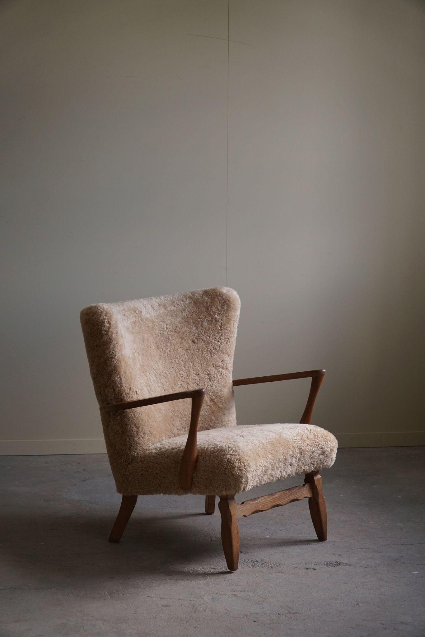 Viggo Boesen, Lounge Chair in Oak & Shearling Lambswool, Danish Modern, 1950s 11