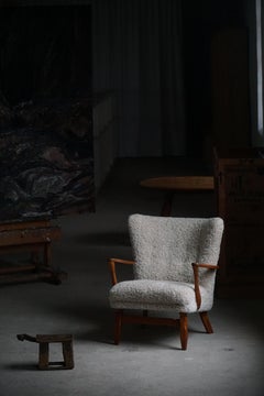 Viggo Boesen, Lounge Chair in Oak & Shearling Lambswool, Danish Modern, 1950s