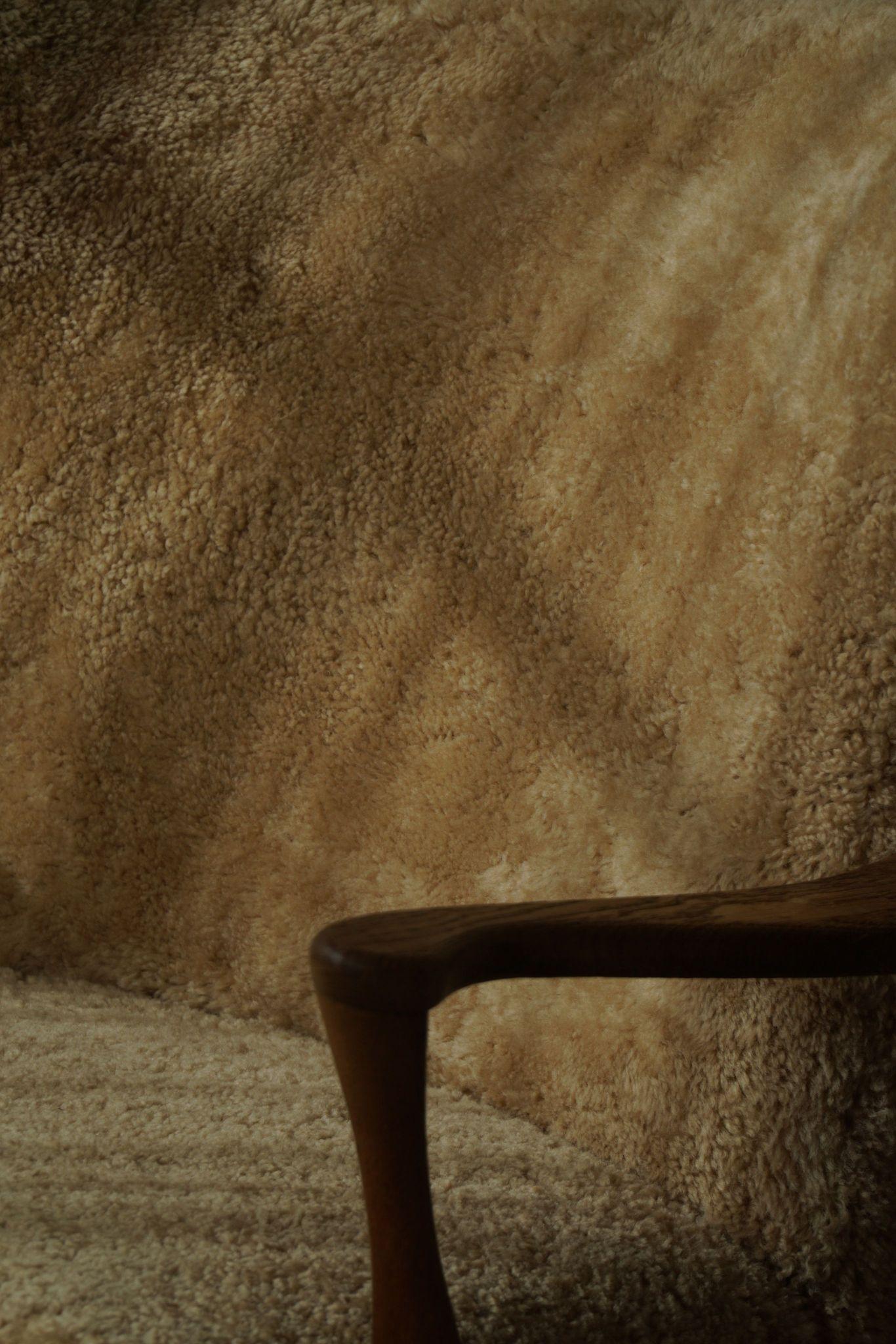 Hand-Crafted Viggo Boesen, Lounge Chair in Oak & Shearling Lambswool, Danish Modern, 1950s