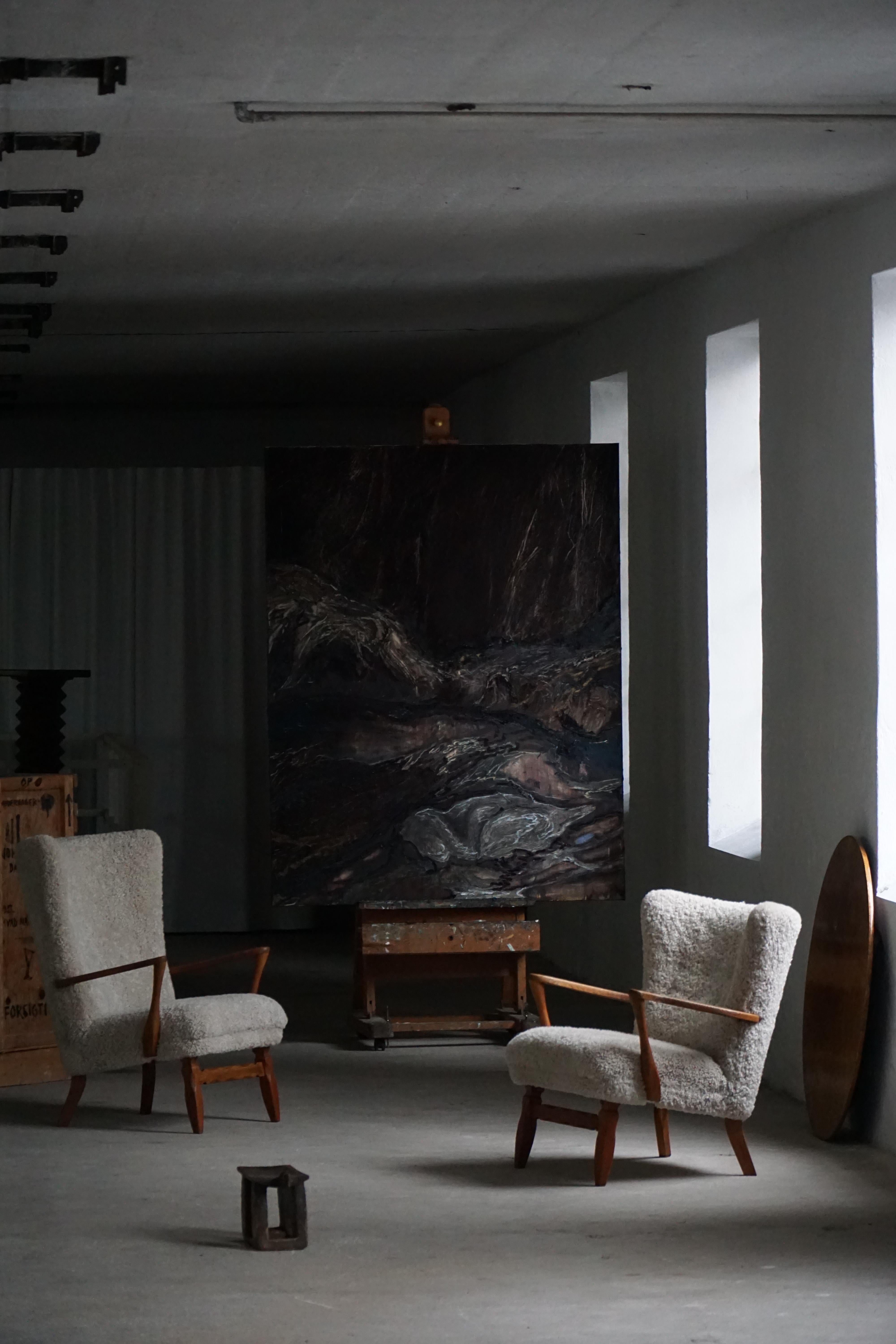 Viggo Boesen, Silla de salón en madera de roble y lana de cordero Shearling, estilo moderno danés, años 50 Danés en venta