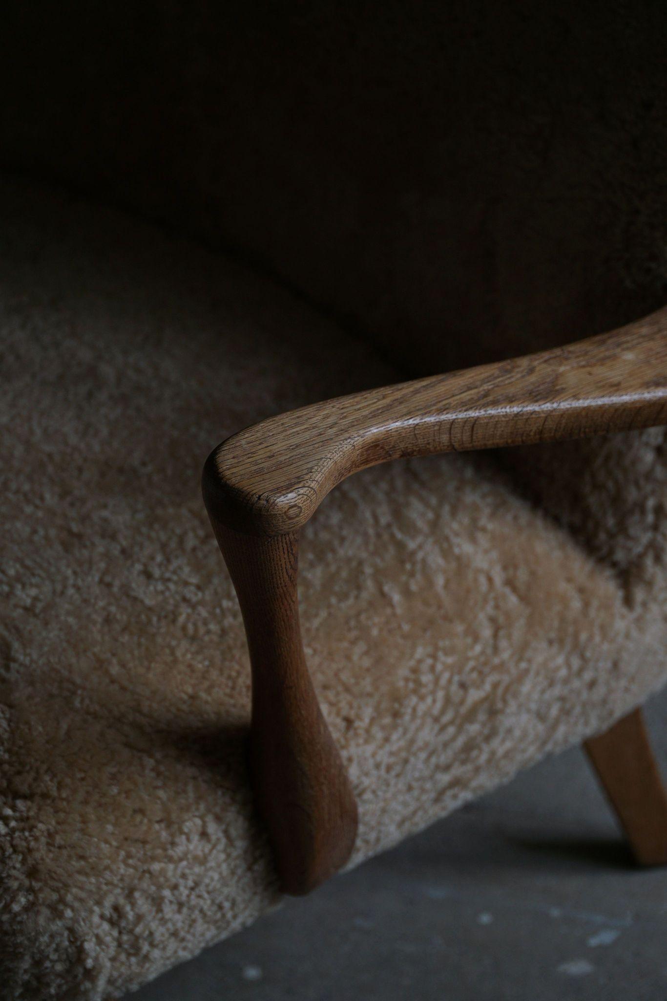 Viggo Boesen, Lounge Chair in Oak & Shearling Lambswool, Danish Modern, 1950s 1