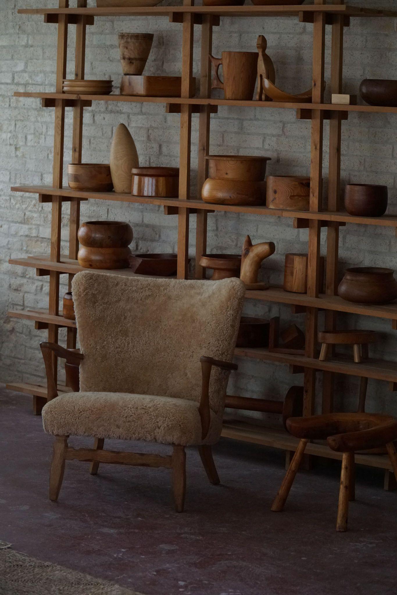 Viggo Boesen, Lounge Chair in Oak & Shearling Lambswool, Danish Modern, 1950s 2