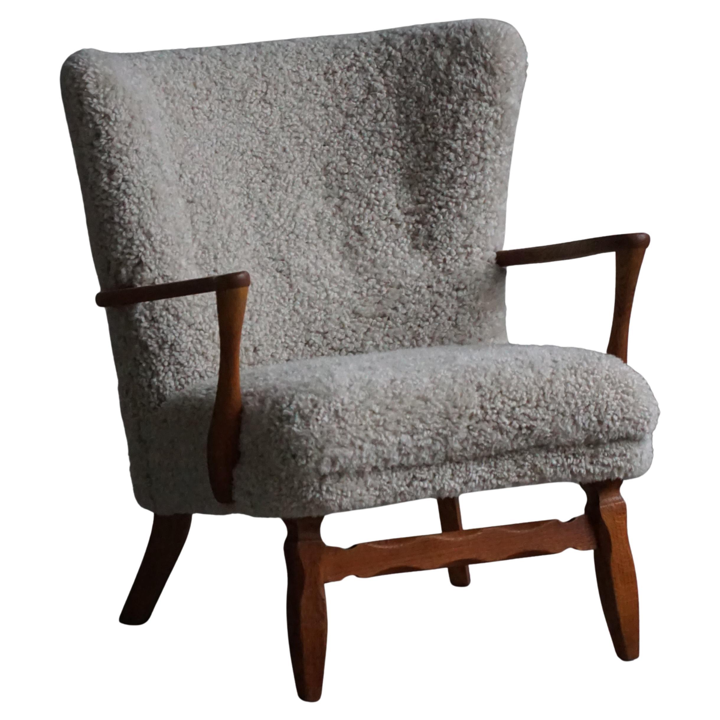 Viggo Boesen, Lounge Chair in Oak
Shearling Lambswool, Danish Modern, 1950s