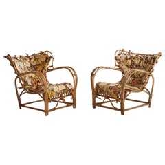Viggo Boesen, Lounge Chairs, Bamboo, Rattan, Fabric, Sweden, 1940s