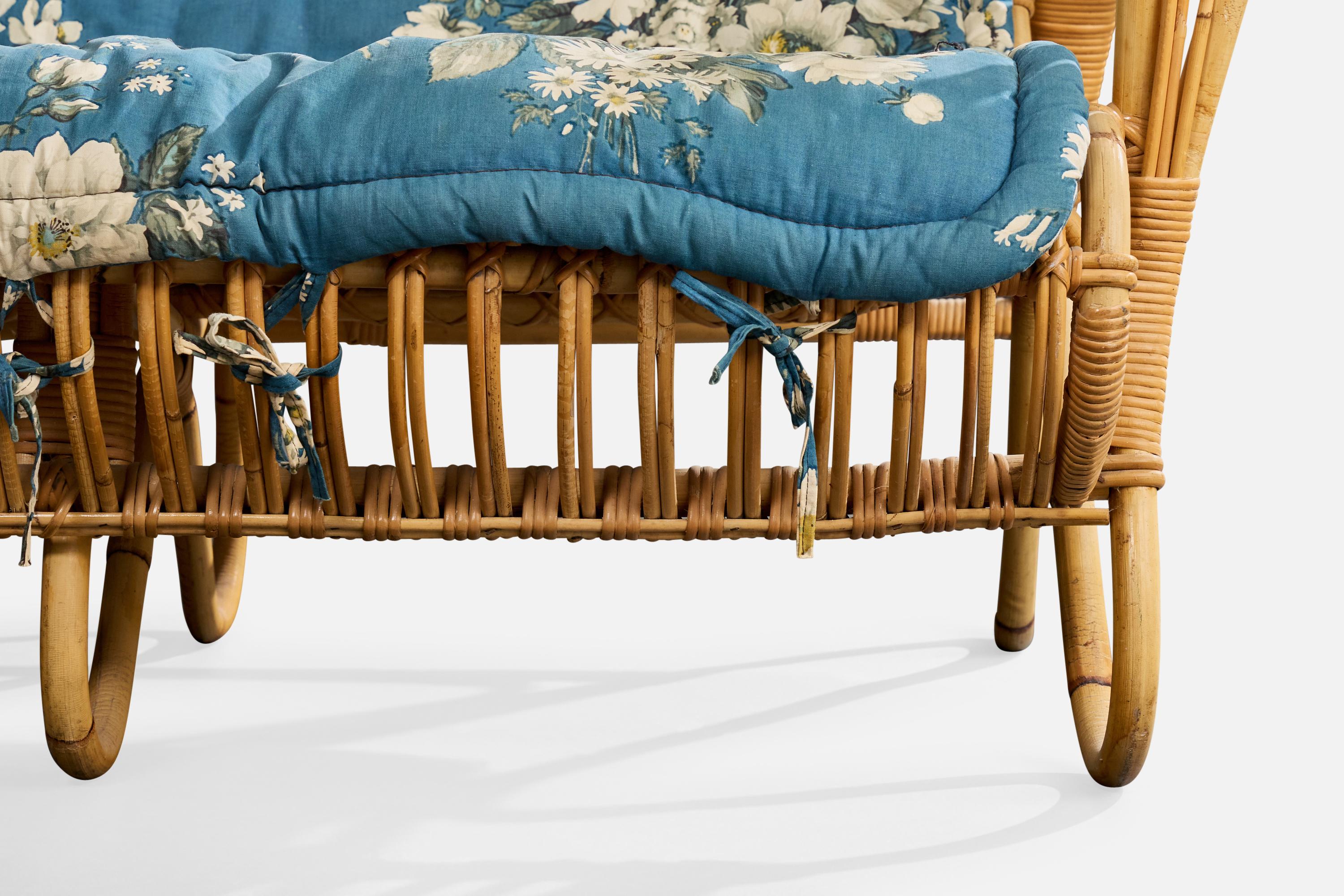 Viggo Boesen, Sofa, Bamboo, Rattan, Fabric, Denmark, 1950s en venta 7