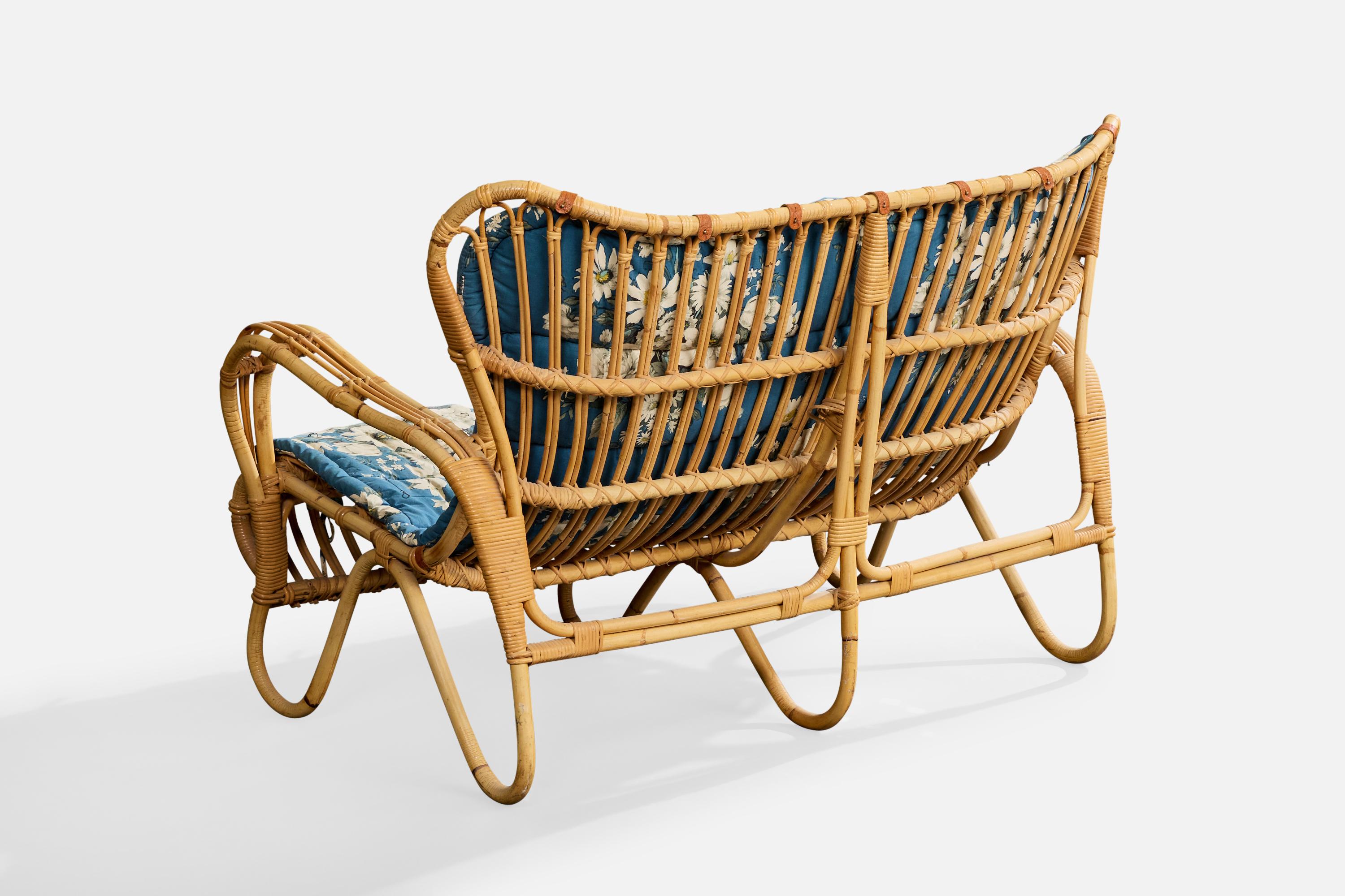 Viggo Boesen, Sofa, Bamboo, Rattan, Fabric, Denmark, 1950s Moderno de mediados de siglo en venta