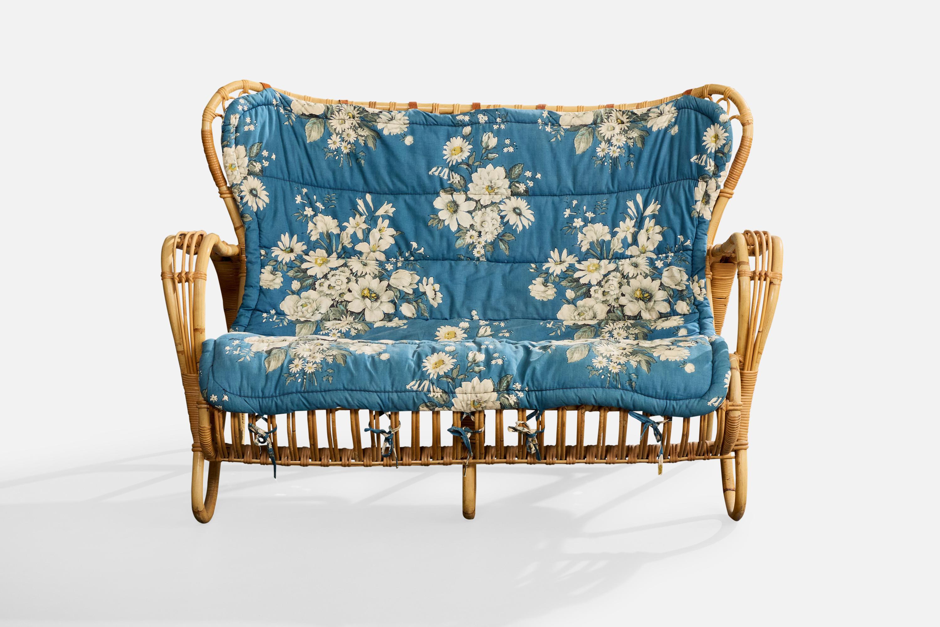 Viggo Boesen, Sofa, Bamboo, Rattan, Fabric, Denmark, 1950s Danés en venta