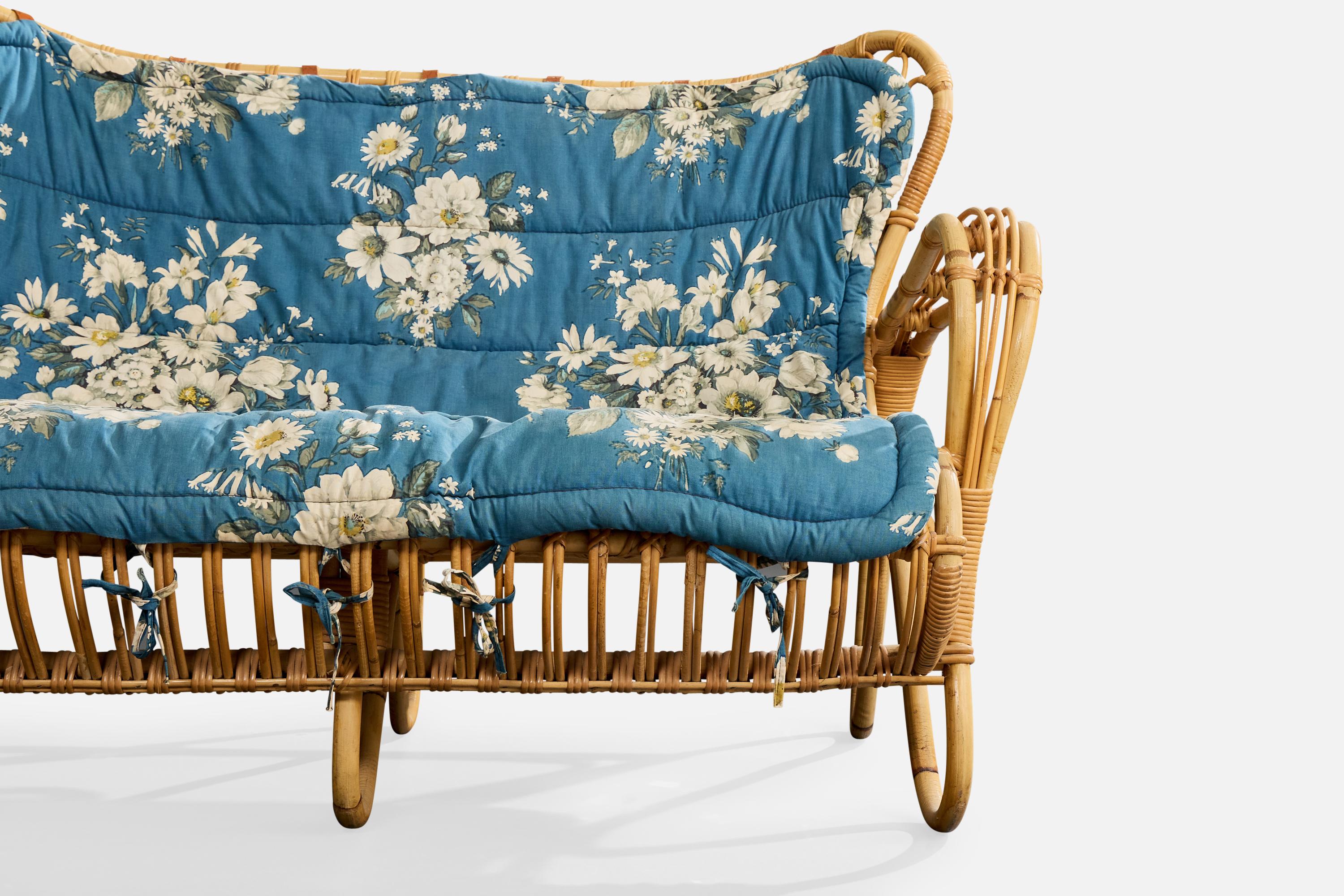 Viggo Boesen, Sofa, Bamboo, Rattan, Fabric, Denmark, 1950s Tela en venta