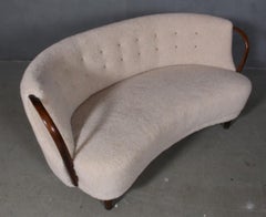 Viggo Boesen Style Curved Sofa Model No. 96 in Lambswool by N.A. Jørgensen