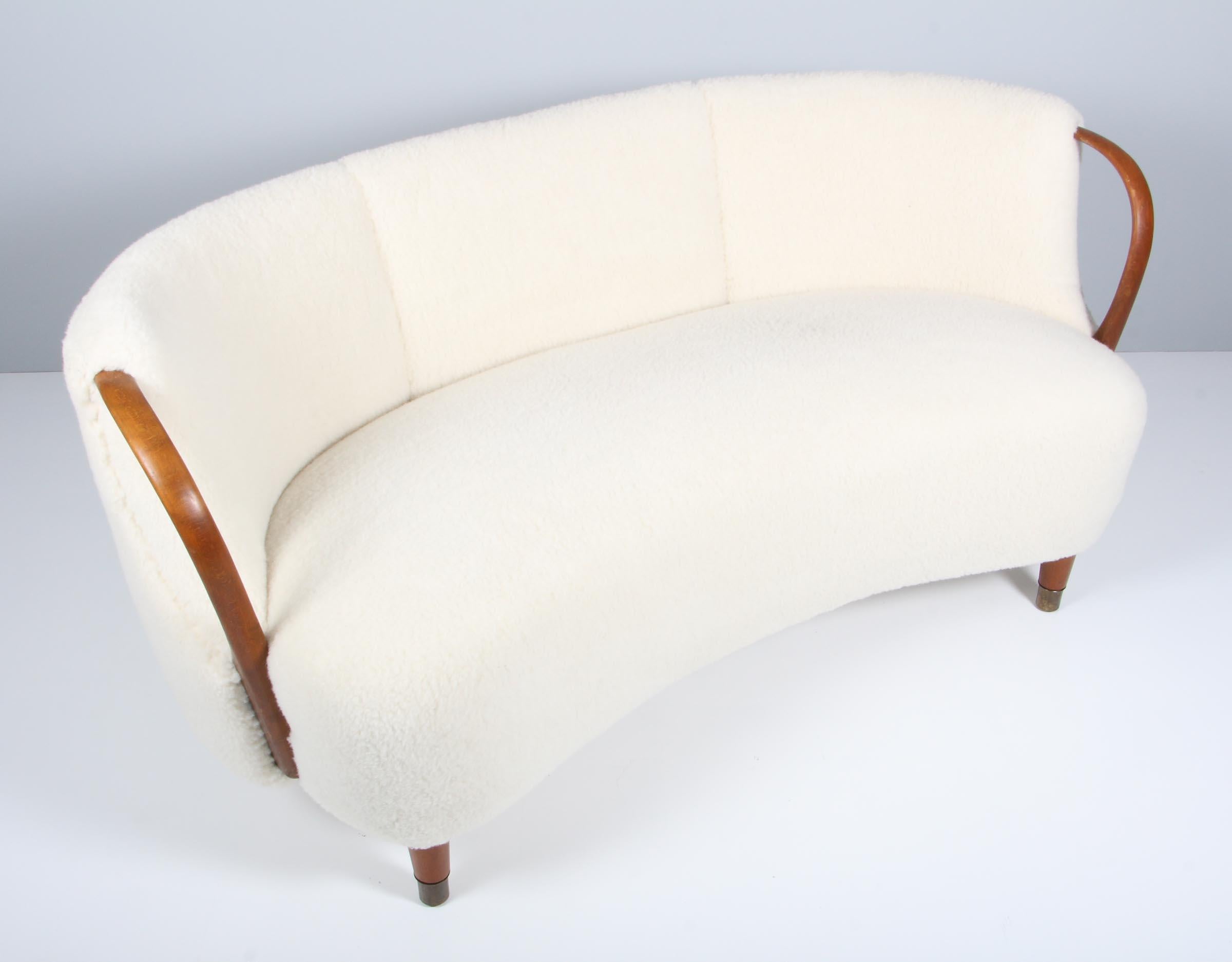 Scandinavian Modern Viggo Boesen Style Curved Sofa Model No. 96 in Lambswool by N.A. Jørgensen