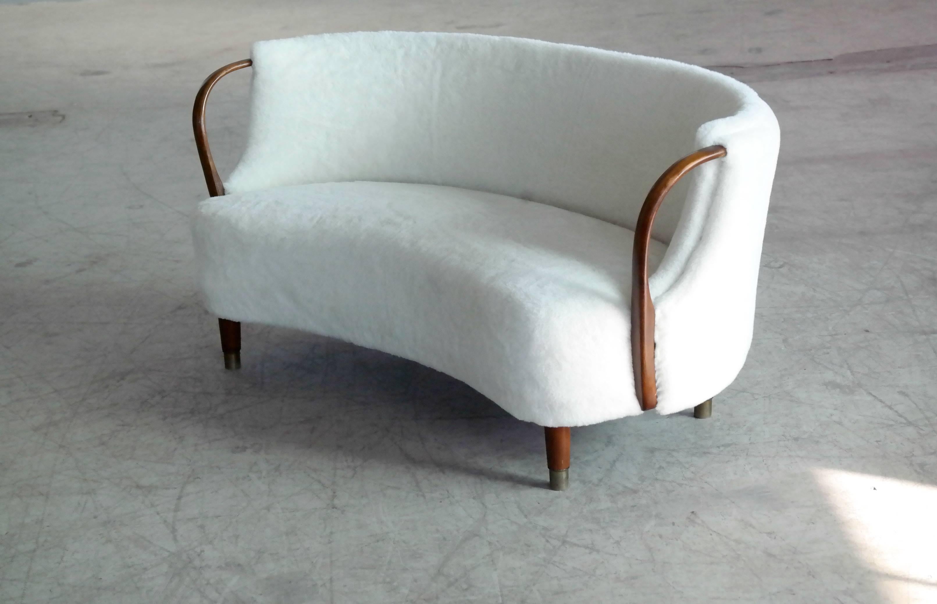 Danish Viggo Boesen Style Curved Sofa Model No. 96 in Lambswool by N.A. Jørgensen