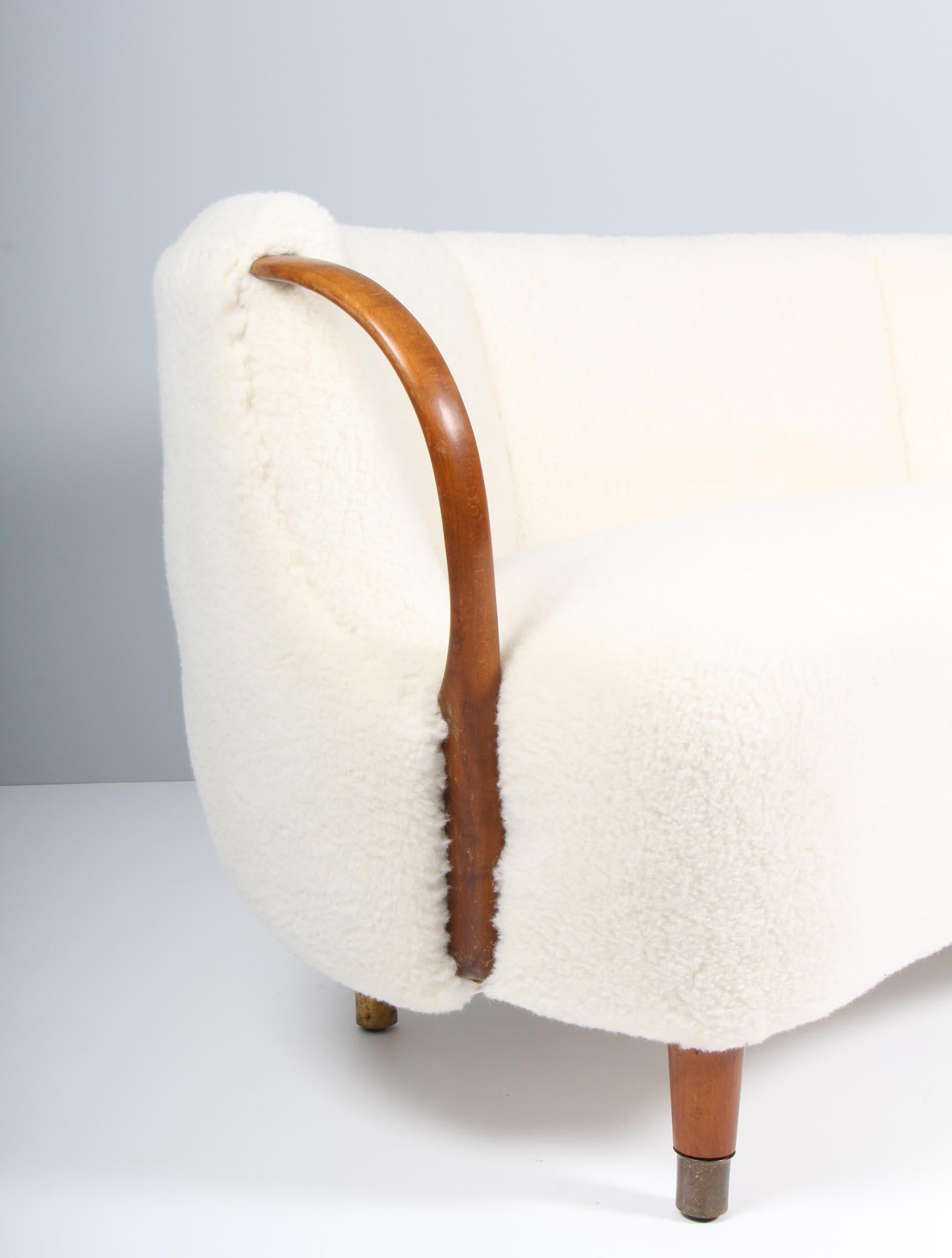 Danish Viggo Boesen Style Curved Sofa Model No. 96 in Lambswool by N.A. Jørgensen