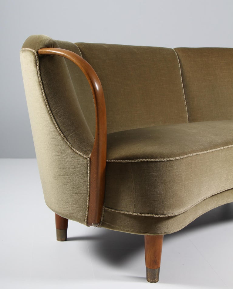 Scandinavian Modern Viggo Boesen Style Curved Sofa Model No. 96 in Velvet by N.a. Jørgensen