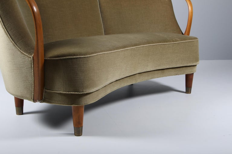 Danish Viggo Boesen Style Curved Sofa Model No. 96 in Velvet by N.a. Jørgensen