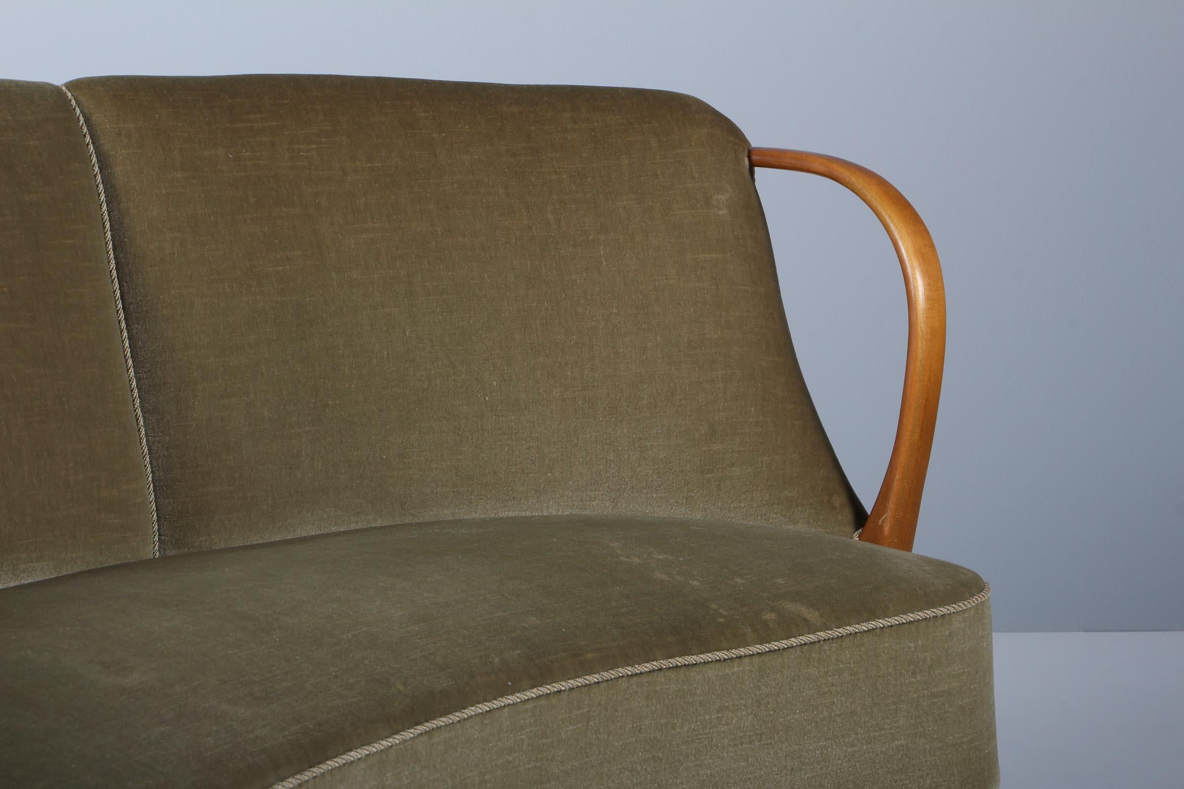 Scandinavian Modern Viggo Boesen Style Curved Sofa Model No. 96 in Velvet by N.a. Jørgensen