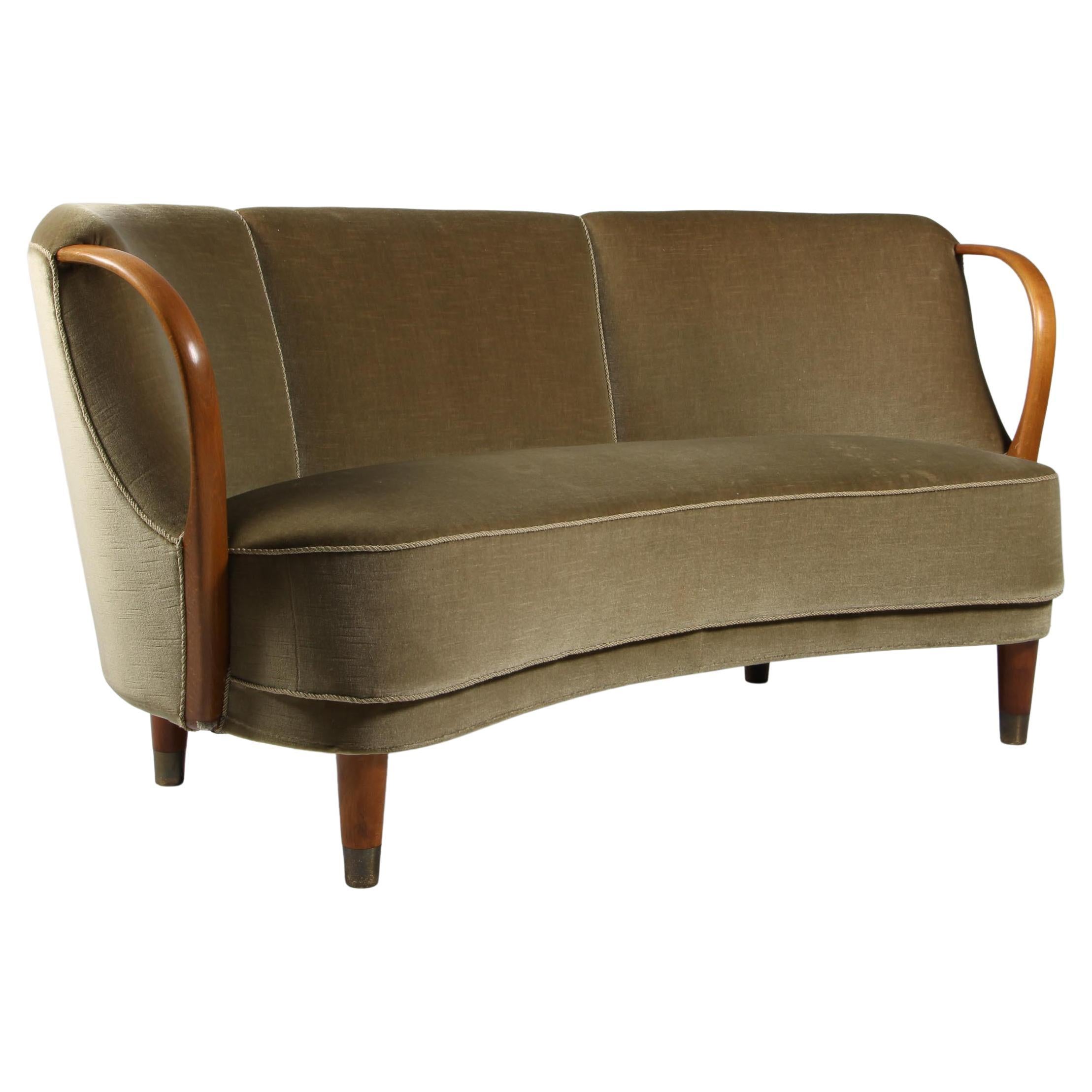 Viggo Boesen Style Curved Sofa Model No. 96 in Velvet by N.a. Jørgensen